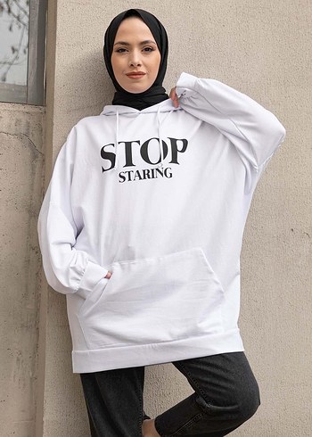 Diğer Beyaz Oversize Baskılı Kadın Sweatshirt
