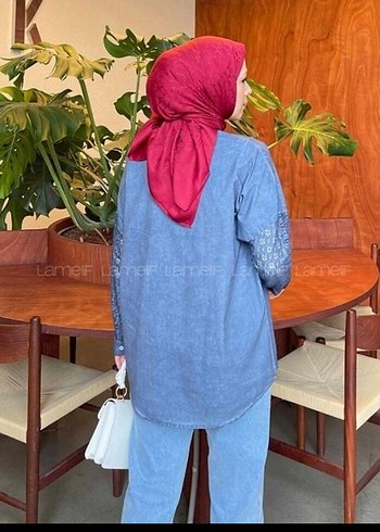 Diğer Düğmeli Uzun Kollu Denim Gömlek