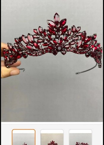 Bordo Parlak Kristal Taç