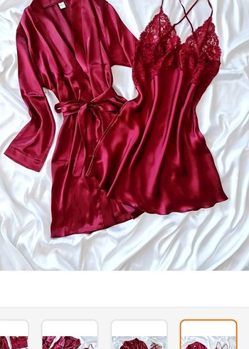 l Beden bordo Renk Bordo Mini Saten Kadın Pijama Takımı