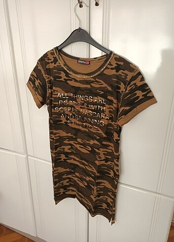 40 Beden haki Renk Kamuflaj desenli tunik tshirt