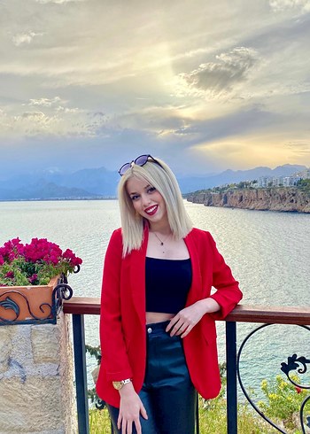 s Beden kırmızı Renk Kırmızı Mini Kadın Blazer Ceket
