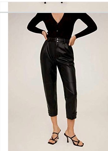 Kadın Siyah Deri  Cigarette Pantolon - Görsel 2