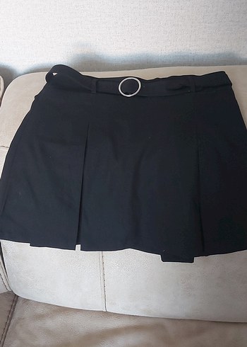 Kemerli Siyah Mini Etek