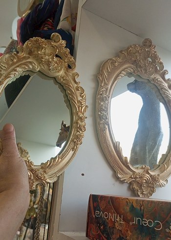 Bej Parlak Çerçeveli Dekoratif Ayna 2li bir büyük bir orta boy - Görsel 4