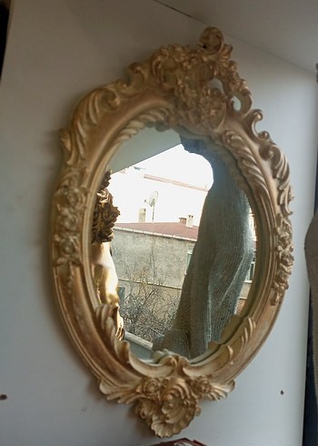 Bej Parlak Çerçeveli Dekoratif Ayna 2li bir büyük bir orta boy - Görsel 3