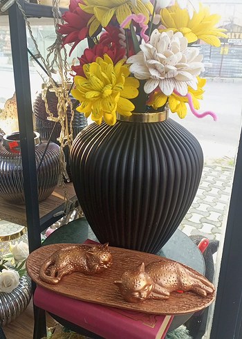 Bakır renkli Yatan Kedi Figürleri - Görsel 3