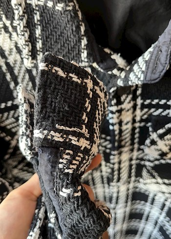 Siyah Beyaz Ekose Düğmeli Erkek Ceket Gömlek - Görsel 3