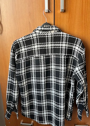 Siyah Beyaz Ekose Düğmeli Erkek Ceket Gömlek - Görsel 6
