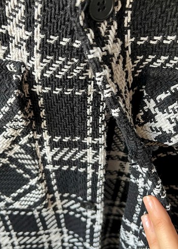 Siyah Beyaz Ekose Düğmeli Erkek Ceket Gömlek - Görsel 5