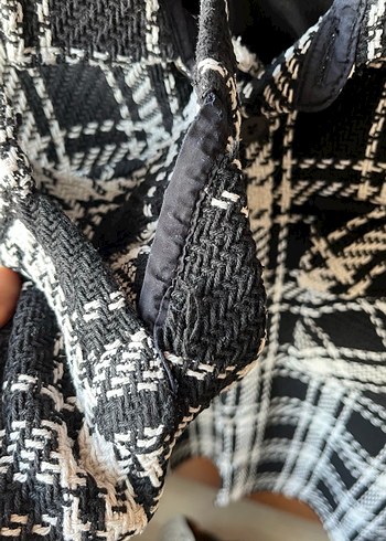 Siyah Beyaz Ekose Düğmeli Erkek Ceket Gömlek - Görsel 4