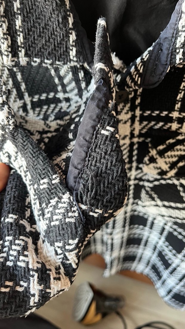 Siyah Beyaz Ekose Düğmeli Erkek Ceket Gömlek - Görsel 4