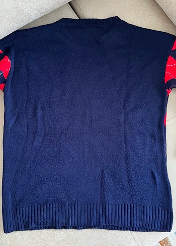 Kırmızı Lacivert Baklava Desenli Oversize Kadın Kazak - Görsel 2