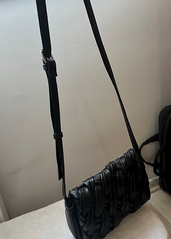 Siyah Deri Örgülü Kadın Çanta - Görsel 2