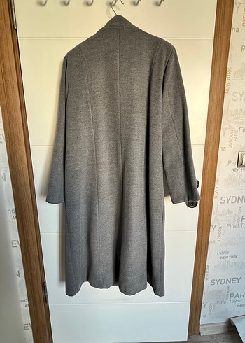 Düğmeli Gri Uzun Yün Kaban - Görsel 3