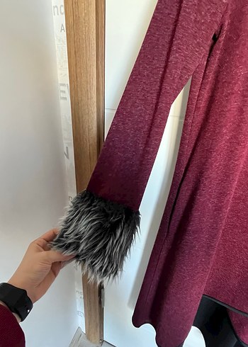 Bordo Uzun Kollu Yün Triko Hırka - Görsel 3