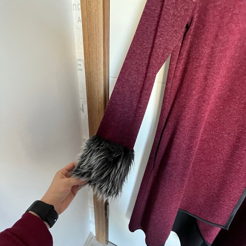 Bordo Uzun Kollu Yün Triko Hırka - Görsel 3