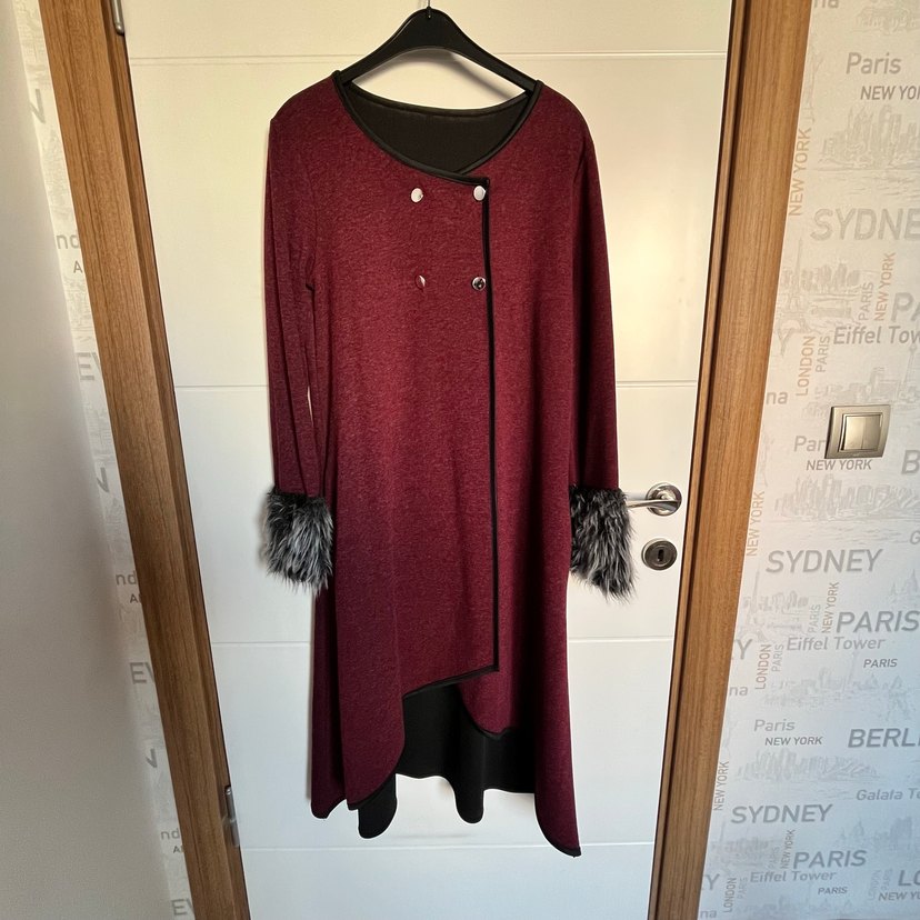 Bordo Uzun Kollu Yün Triko Hırka - Görsel 2