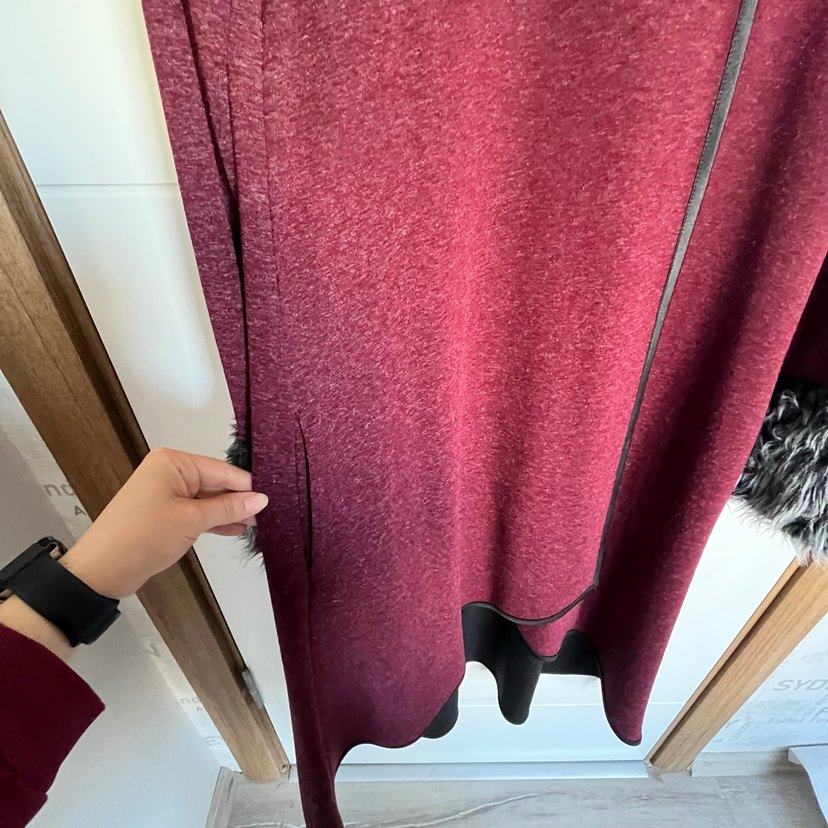 Bordo Uzun Kollu Yün Triko Hırka - Görsel 4