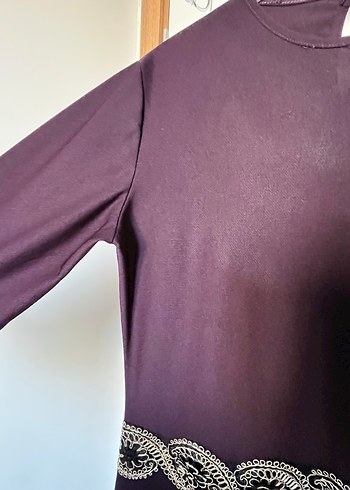 Uzun Kollu Mor Kadın Elbise - Görsel 5