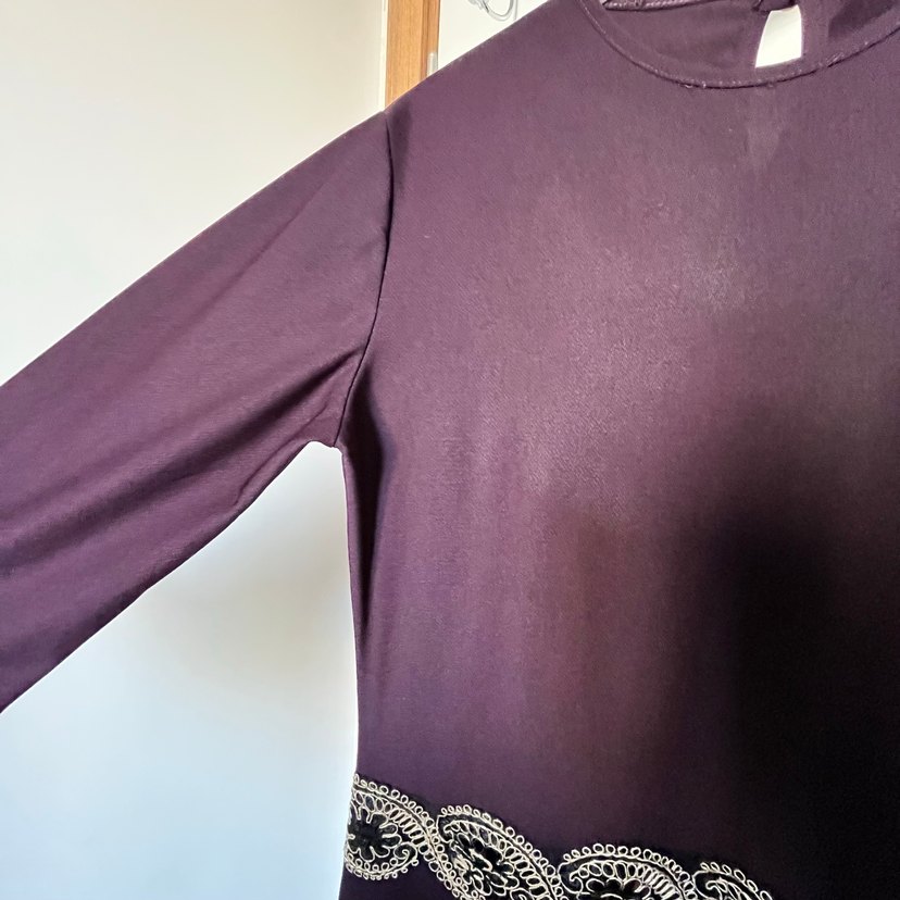 Uzun Kollu Mor Kadın Elbise - Görsel 5