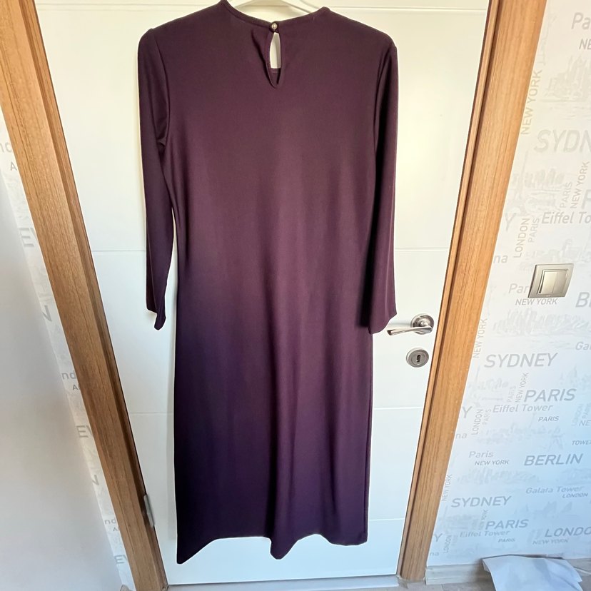 Uzun Kollu Mor Kadın Elbise - Görsel 4