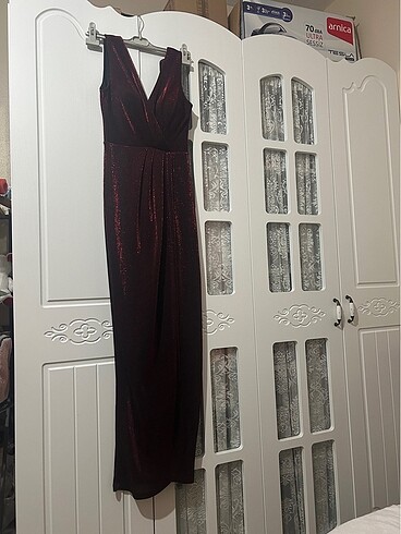 m Beden 38 bdn simli bordo uzun elbise