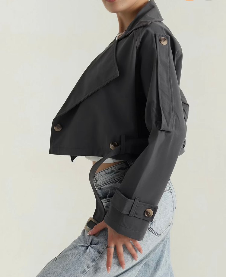 Gri Kemerli Midi Denim Trençkot - Görsel 2