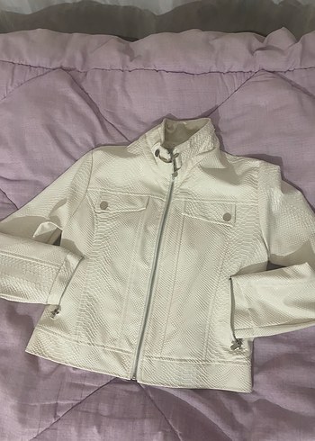 Beyaz Yılan Desenli Deri Kadın Ceket - Görsel 2