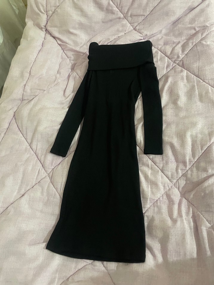 Bordo Uzun Kollu Yüksek Yakalı Elbise - Görsel 2