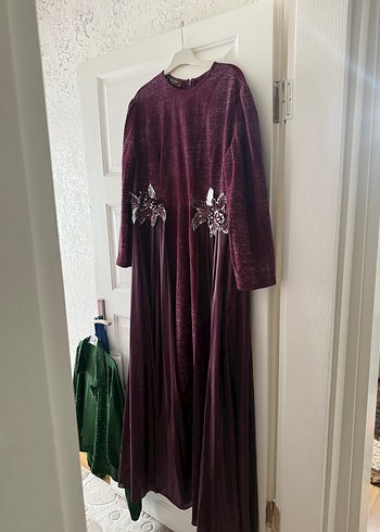 46 Beden Bordo Nakışlı Uzun Kollu Kadın Hint Elbisesi