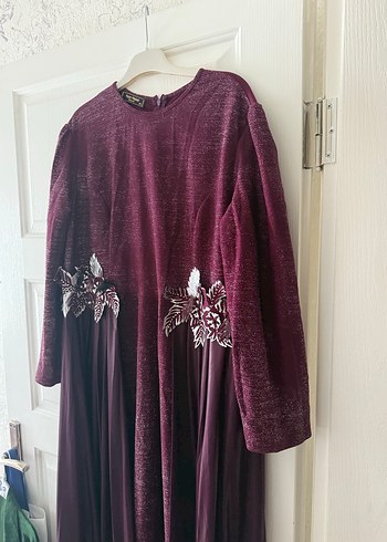Bordo Nakışlı Uzun Kollu Kadın Hint Elbisesi