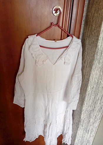 Dantel Detaylı Beyaz Bohem Hamile Tunik - Görsel 2