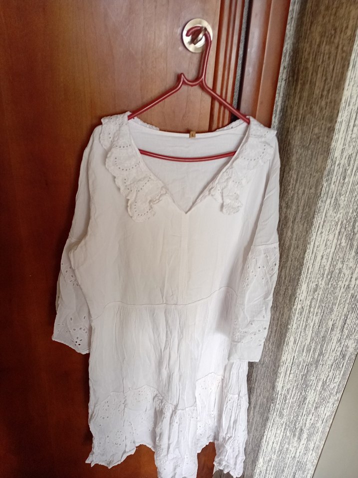 Dantel Detaylı Beyaz Bohem Hamile Tunik - Görsel 2