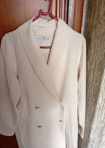 Düğmeli Beyaz Uzun Kadın Blazer Ceket - Görsel 2