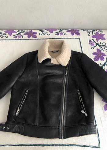 LC Waikiki Siyah Deri Kürklü Biker Ceket