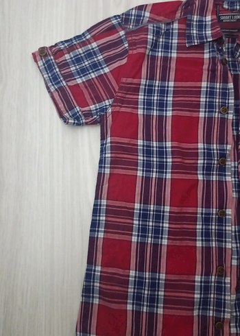 Kırmızı Ekoseli Kısa Kollu Erkek Gömlek - Görsel 3
