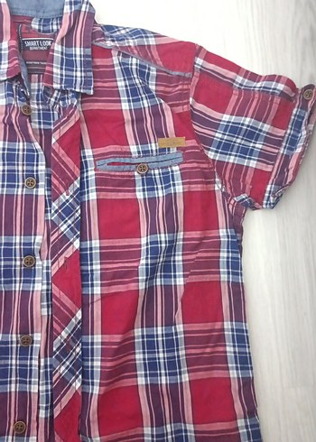 Kırmızı Ekoseli Kısa Kollu Erkek Gömlek - Görsel 4
