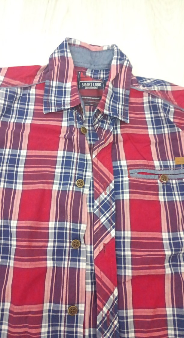 Kırmızı Ekoseli Kısa Kollu Erkek Gömlek - Görsel 2
