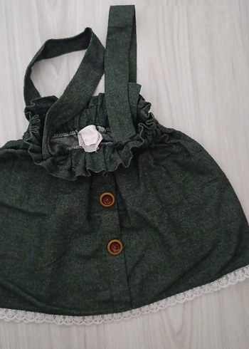 Düğmeli, Askılı Gri Kız Elbisesi - Görsel 2