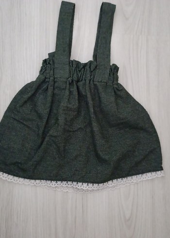 Düğmeli, Askılı Gri Kız Elbisesi - Görsel 3