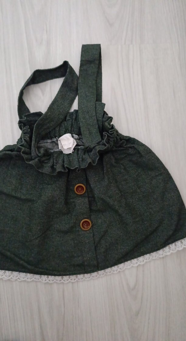 Düğmeli, Askılı Gri Kız Elbisesi - Görsel 2