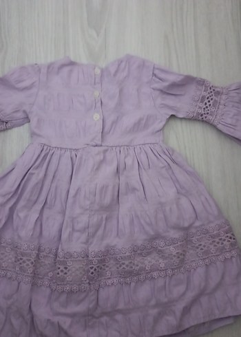 Mor Kız Çocuk Fırfırlı Keten Elbise - Görsel 4