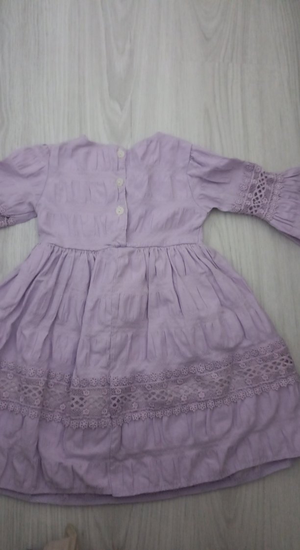 Mor Kız Çocuk Fırfırlı Keten Elbise - Görsel 4