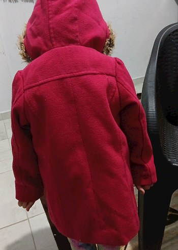 Kız Çocuk Kırmızı Düğmeli Kaşe Kaban - Görsel 2