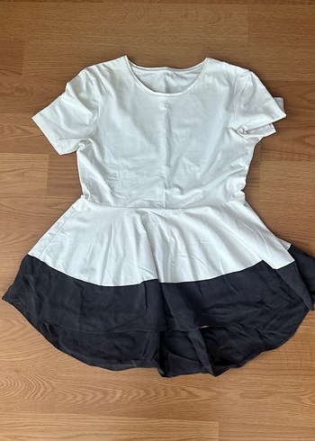 Cos Gri Beyaz Peplum Detayli Kisa Kollu Bluz