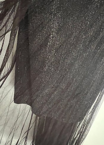 Siyah Pilili V Yaka Uzun Askılı Elbise - Görsel 3