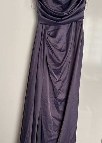 Modern Klasik Mor Uzun Drapeli Kadın Abiye Elbise - Görsel 2