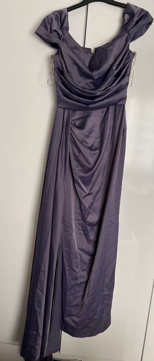 Modern Klasik Mor Uzun Drapeli Kadın Abiye Elbise - Görsel 2