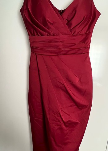 Bordo Drapeli V Yaka Uzun Abiye Elbise - Görsel 2